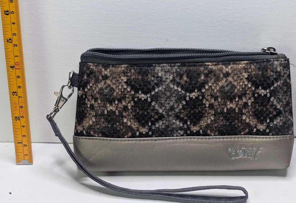 GloveIt Women's Wristlet Clutch Snakeskin Print Brown Gray Zip Organizer Bag